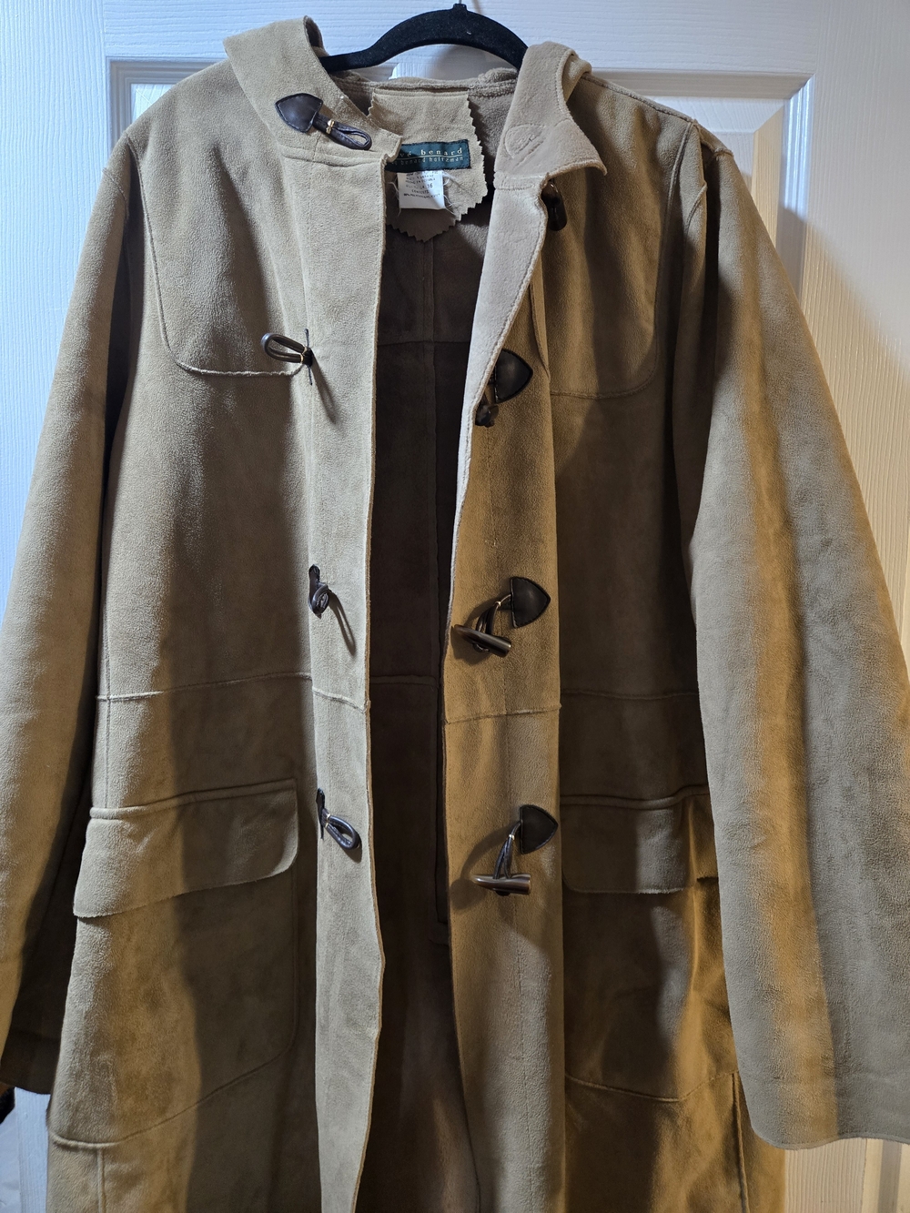 Harve Benard Tan Suede Trench Coat with Toggle Closures